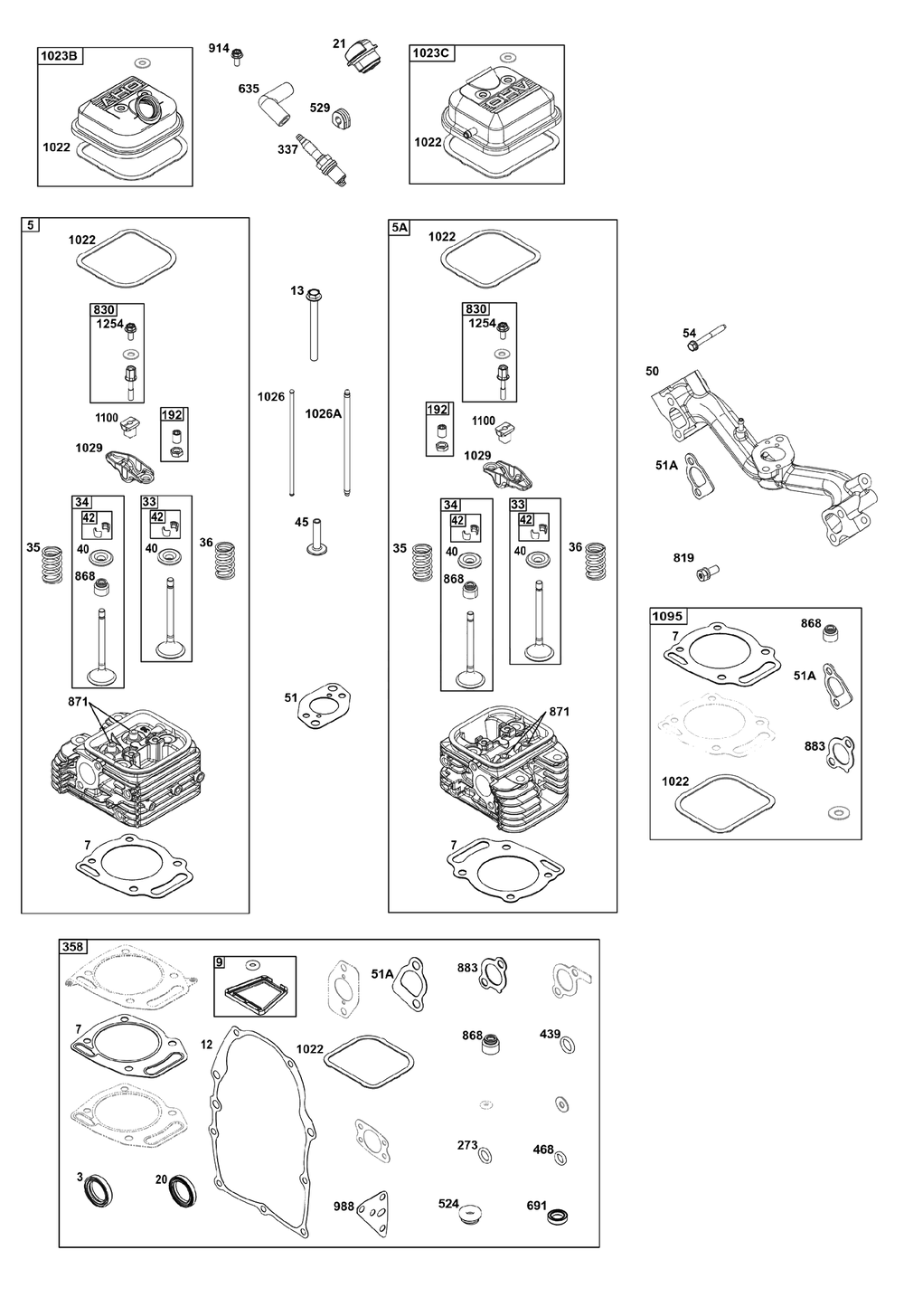 Cylinder Head Group Diagram and Parts List for 305446-0639-F1  Briggs and Stratton Engine